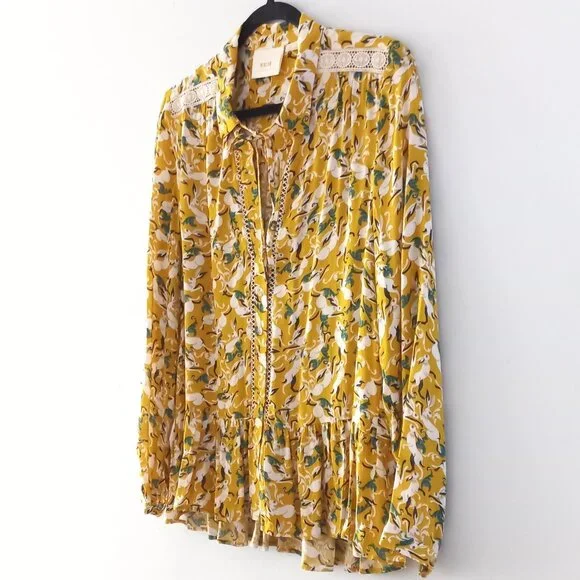 ANTHROPOLOGIE MAEVE Janie rabbit print blouse with peplum and lace - Picture 4 of 16